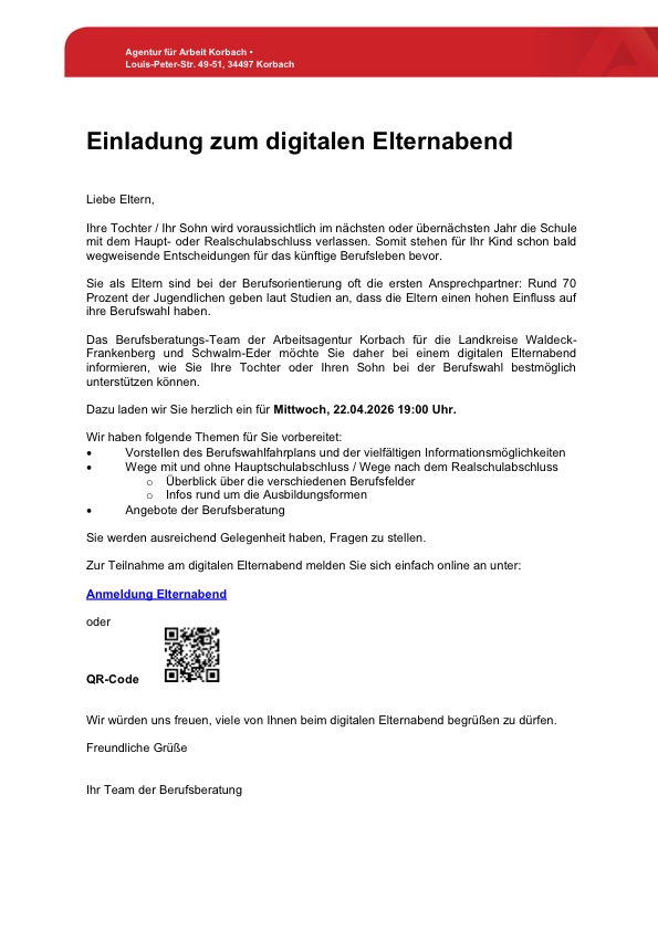 260311 Einladung digitaler Elternabend SEK I