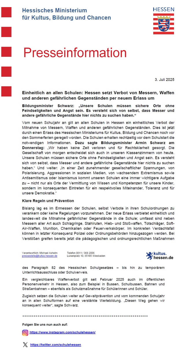 2025 07 03 Pressemitteilung Waffenverbot an Schulen