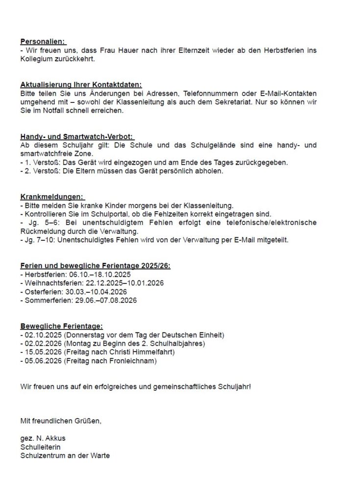 2025 08 Elternbrief zum Schuljahresbeginn2